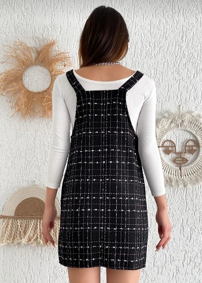 Salopet ekose bahçıvan tulum elbise - Görsel 2