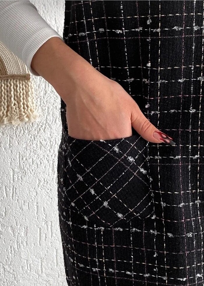 Salopet ekose bahçıvan tulum elbise - Görsel 5