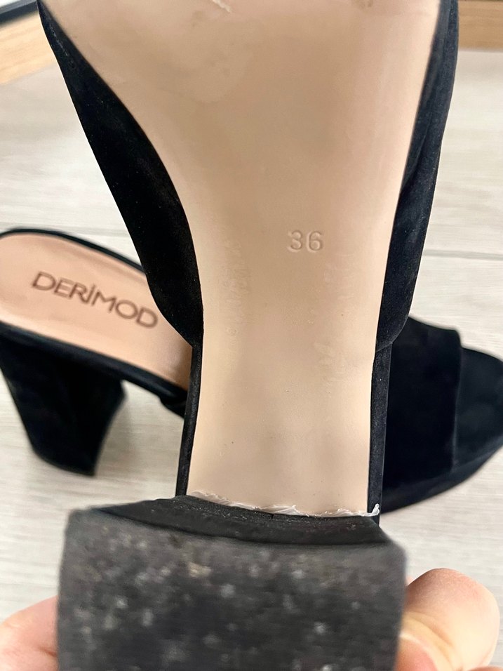 Siyah Nubuk Platform Topuklu Kadın Terlik - Görsel 3