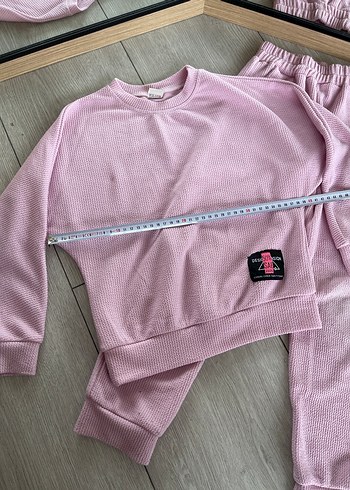 Pastel Pembe Kadife Kız Eşofman Takımı - Görsel 3