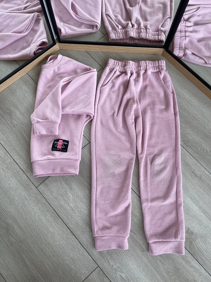 Pastel Pembe Kadife Kız Eşofman Takımı - Görsel 5