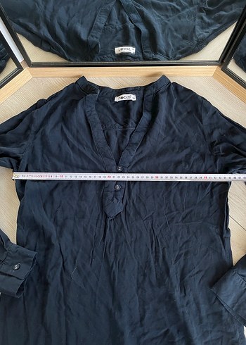 Lacivert V Yakalı Keten Kadın Gömlek - Görsel 3