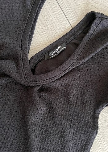 Siyah V Yakalı Uzun Kollu Mini Bluz - Görsel 5