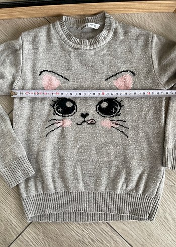 Gri Nakışlı Kız Çocuk Triko Kazak - Görsel 2