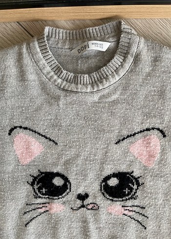 Gri Nakışlı Kız Çocuk Triko Kazak - Görsel 5