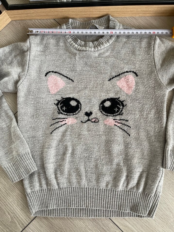 Gri Nakışlı Kız Çocuk Triko Kazak - Görsel 3