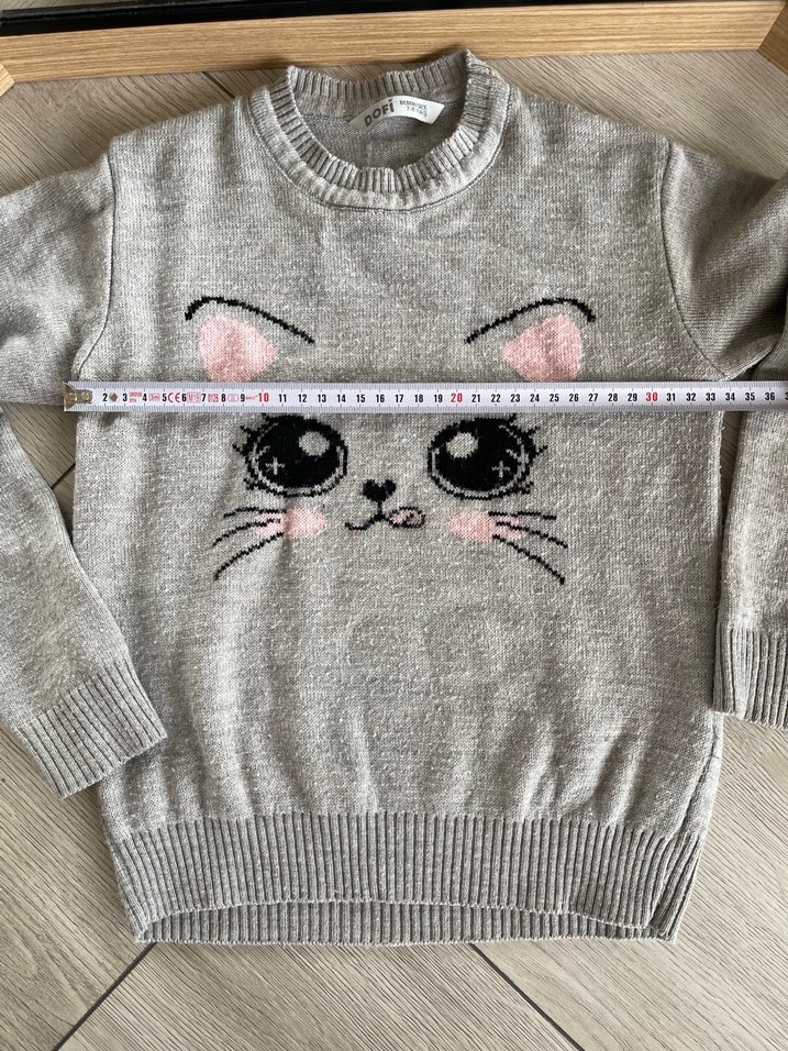 Gri Nakışlı Kız Çocuk Triko Kazak - Görsel 2