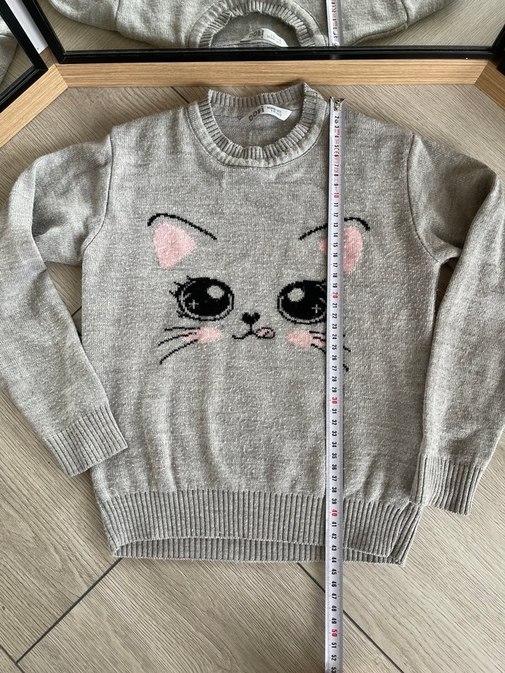 Gri Nakışlı Kız Çocuk Triko Kazak - Görsel 4