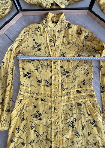 Düğmeli Sarı Uzun Keten Tunik - Görsel 4