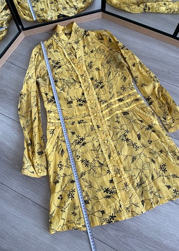 Düğmeli Sarı Uzun Keten Tunik - Görsel 3