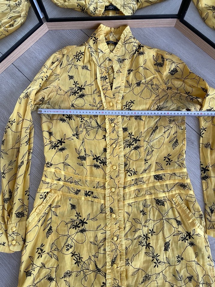 Düğmeli Sarı Uzun Keten Tunik - Görsel 4