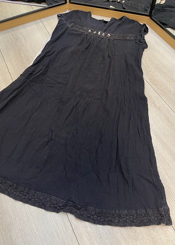 Siyah Keten Elbise - Görsel 3