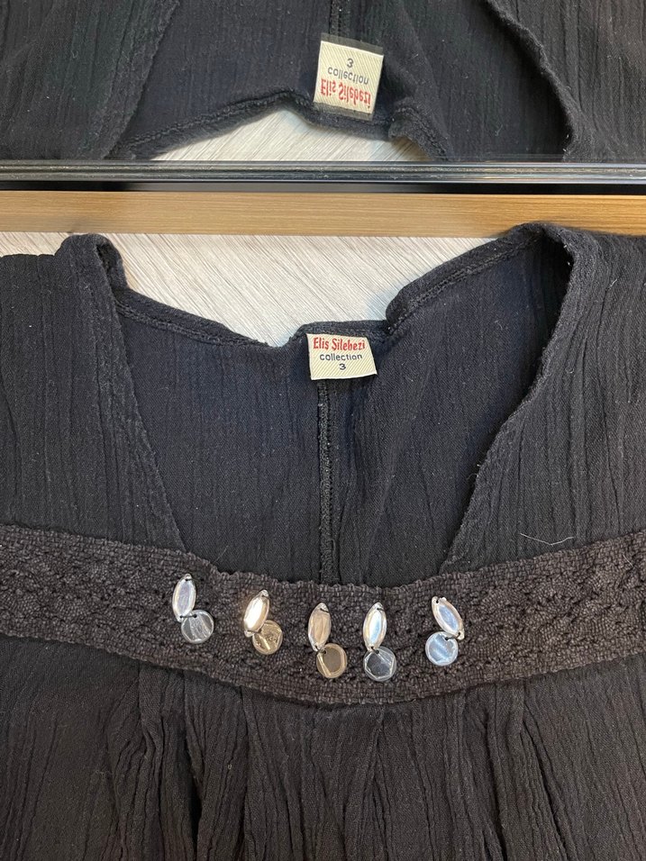 Siyah Keten Elbise - Görsel 5