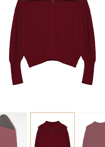 Bordo Yüksek Yaka Örgü Kadın ceket - Görsel 4