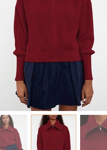 Bordo Yüksek Yaka Örgü Kadın ceket - Görsel 2