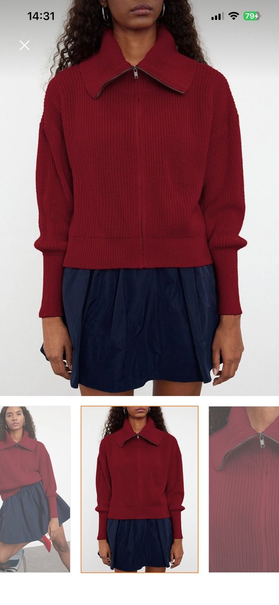 Bordo Yüksek Yaka Örgü Kadın ceket - Görsel 2