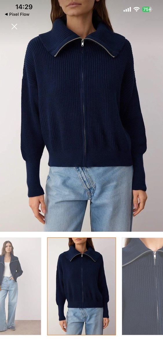 Kadın Lacivert Örgü Fermuarlı Triko - Görsel 5