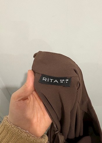 Kahverengi Uzun Kollu Drapeli Kadın Elbise - Görsel 5