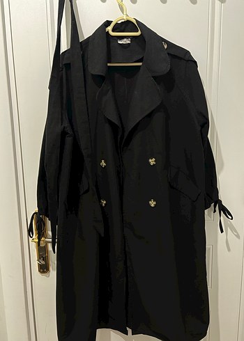 Siyah Kadın Uzun Trençkot - Görsel 6