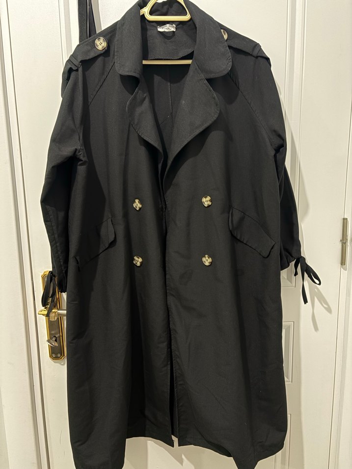 Siyah Kadın Uzun Trençkot - Görsel 5