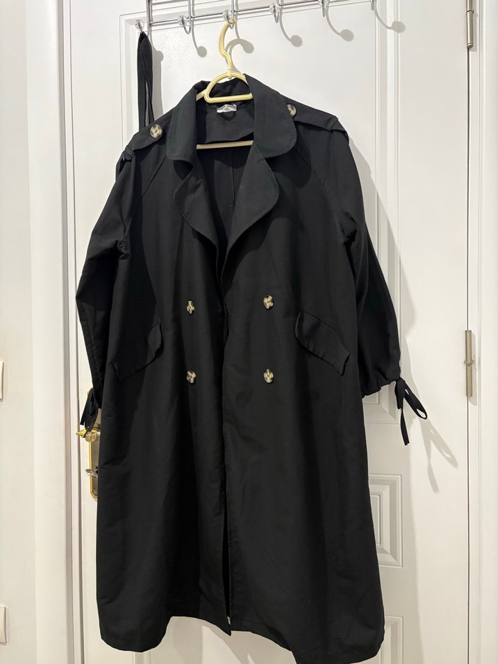 Siyah Kadın Uzun Trençkot - Görsel 3