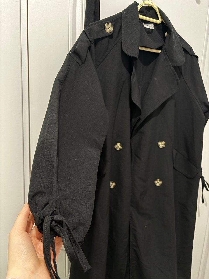 Siyah Kadın Uzun Trençkot - Görsel 2