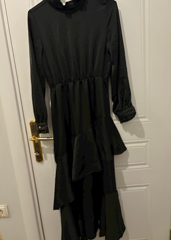 Uzun Kollu Siyah Fırfırlı Uzun Elbise - Görsel 6