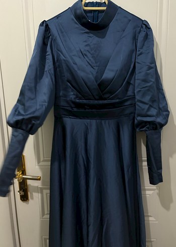 Lacivert Uzun Kollu Drapeli Kadın Elbise - Görsel 6