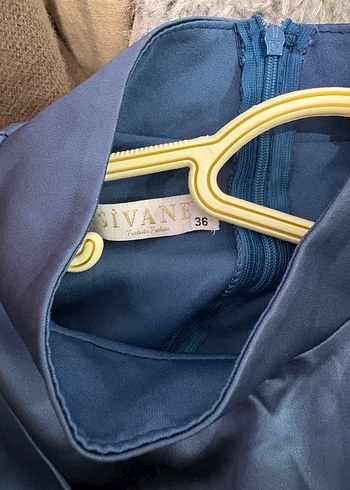 Lacivert Uzun Kollu Drapeli Kadın Elbise - Görsel 7