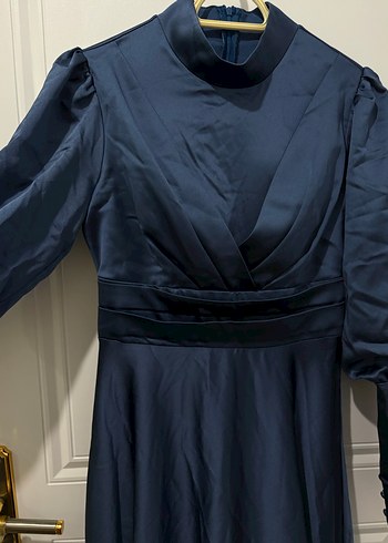 Lacivert Uzun Kollu Drapeli Kadın Elbise - Görsel 5