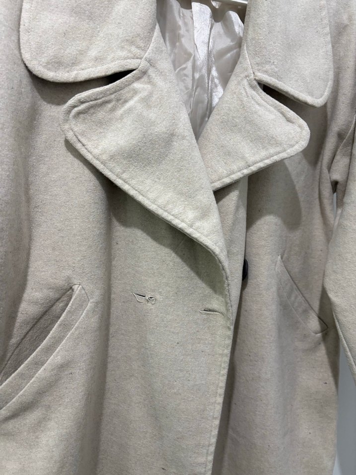 Bej Düğmeli Kadın Keten Midi Kaban - Görsel 4