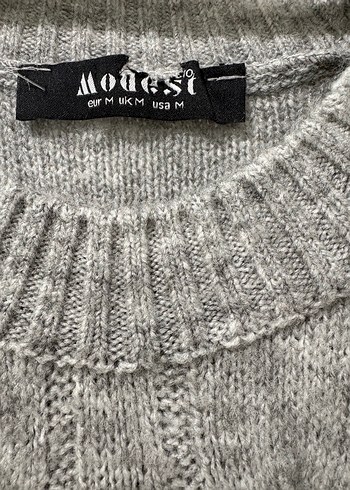 Gri Uzun Kollu Örgü Kadın Kazak - Görsel 4