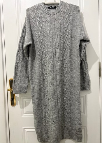 Gri Uzun Kollu Örgü Kadın Kazak - Görsel 2