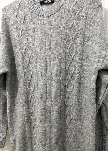 Gri Uzun Kollu Örgü Kadın Kazak - Görsel 3