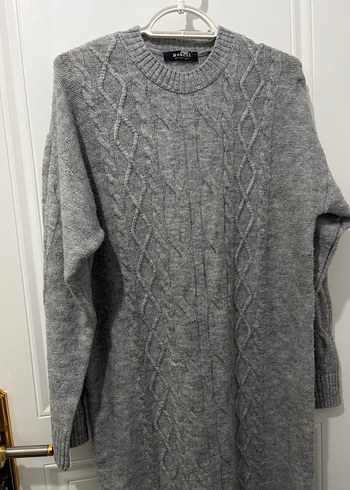 Gri Uzun Kollu Örgü Kadın Kazak - Görsel 5