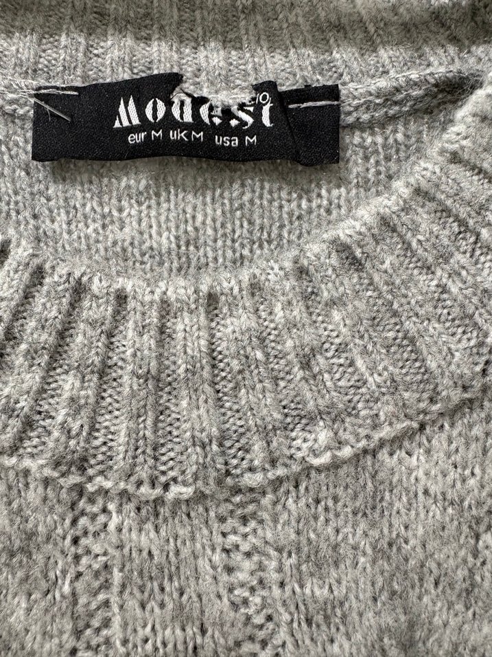 Gri Uzun Kollu Örgü Kadın Kazak - Görsel 4