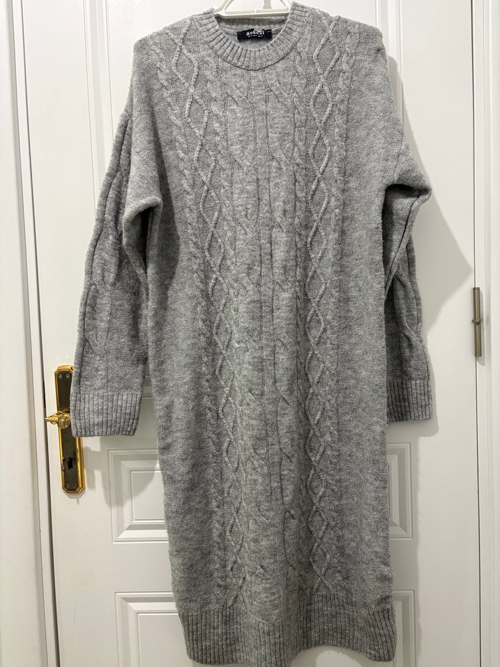 Gri Uzun Kollu Örgü Kadın Kazak - Görsel 2