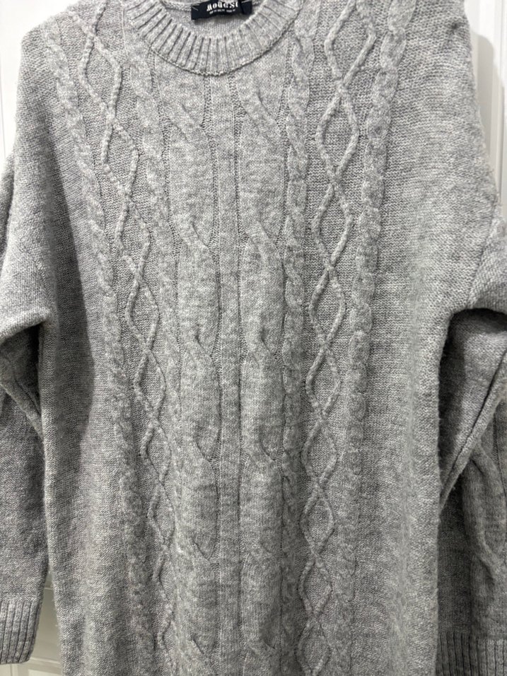 Gri Uzun Kollu Örgü Kadın Kazak - Görsel 3