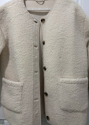 Düğmeli Beyaz Midi Kadın Ceket - Görsel 2