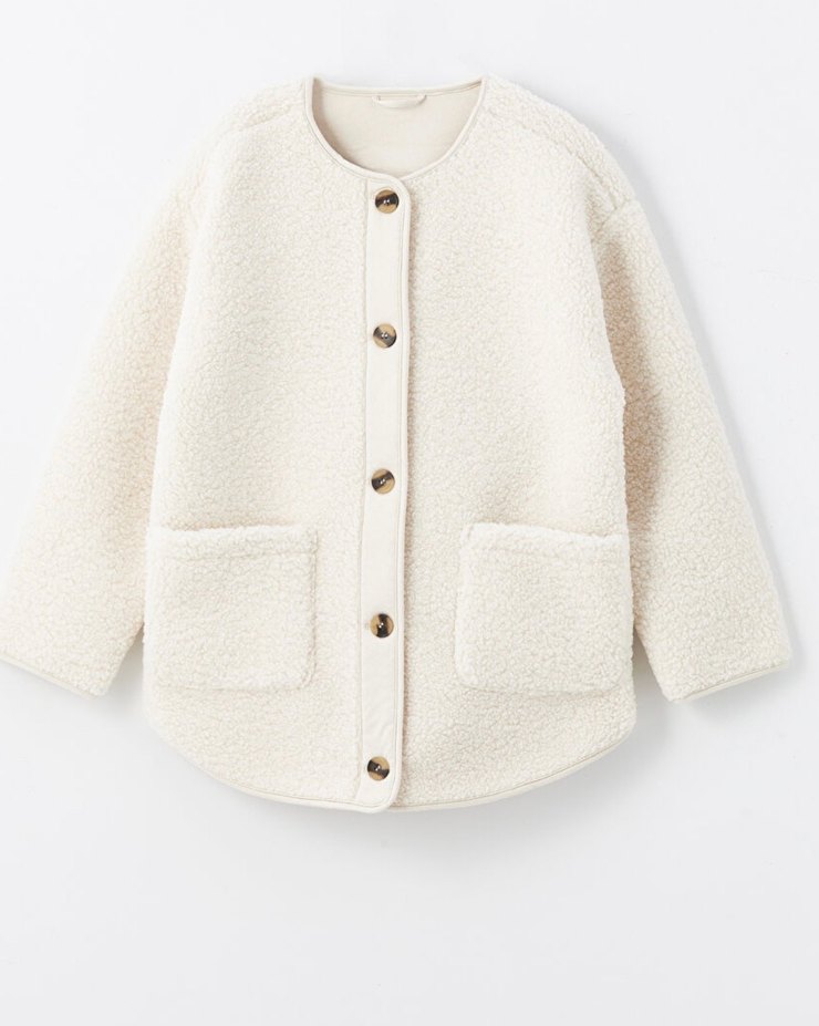 Düğmeli Beyaz Midi Kadın Ceket - Görsel 5