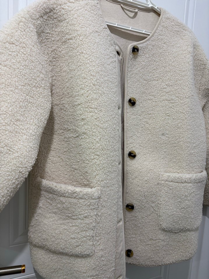 Düğmeli Beyaz Midi Kadın Ceket - Görsel 3