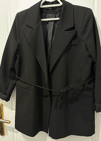 Düğmeli Siyah Midi Kadın Blazer Ceket - Görsel 6