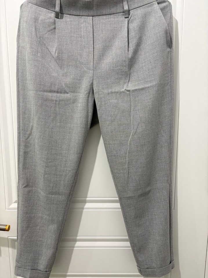 Gri Kadın Kumaş Pantolon Kemerli Midi Boy - Görsel 2