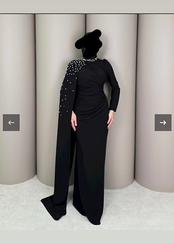 Uzun Siyah Gotik Drape Detaylı Abiye Elbise - Görsel 2