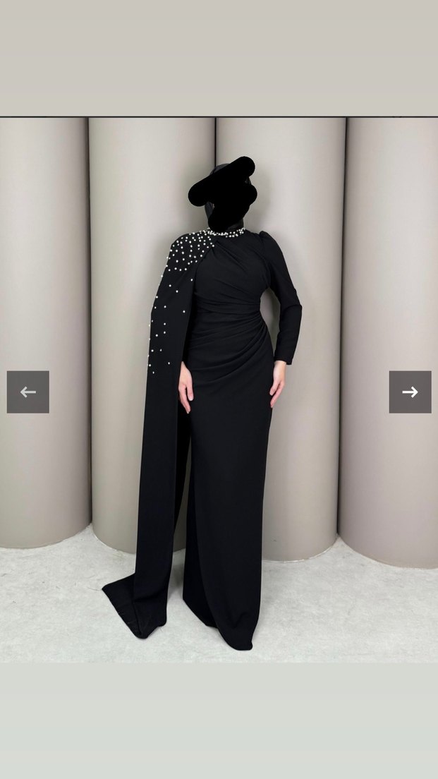 Uzun Siyah Gotik Drape Detaylı Abiye Elbise - Görsel 2