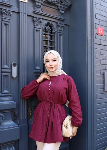 Zara Bordo Uzun Kollu Kemerli Kadın Tunik