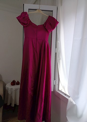 Abiye Pembe Uzun Drapeli V Yaka Abiye Elbise