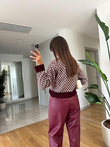 m Beden bordo Renk marcello gold düğmeli hırka-bordo ekru