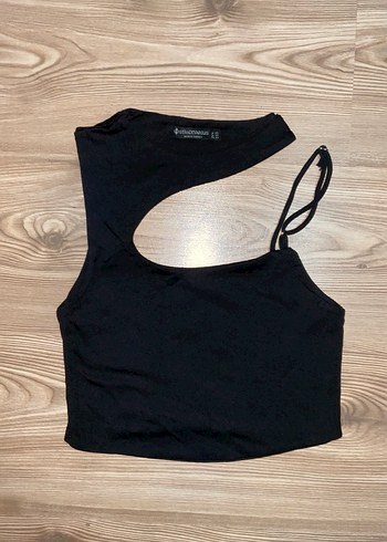 Siyah Asimetrik Kesim Crop