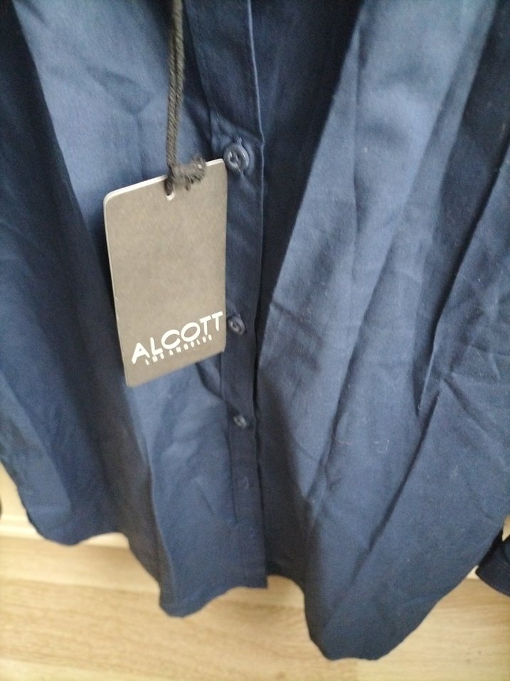 Düğmeli Lacivert Keten Kadın Gömlek - Görsel 3